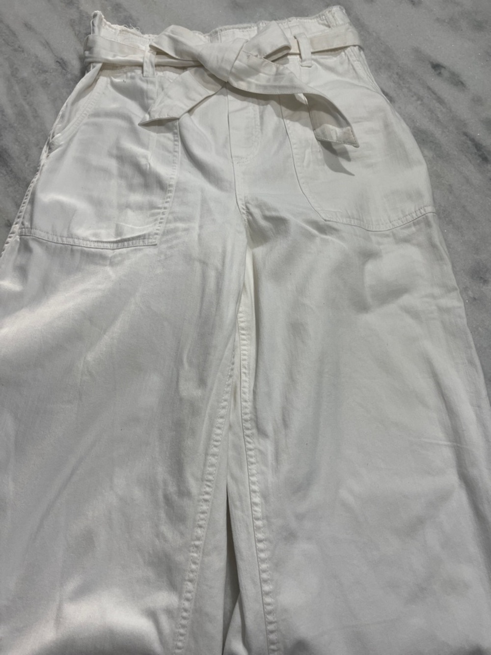 American Eagle Outfitters White Wide Leg Pants with Tie Waist